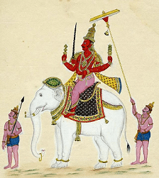 A painting of Indra on his elephant mount, Airavata.