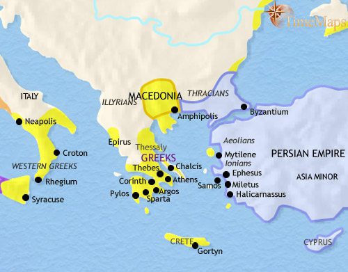 Map of Greece and the Balkans at 500BCE