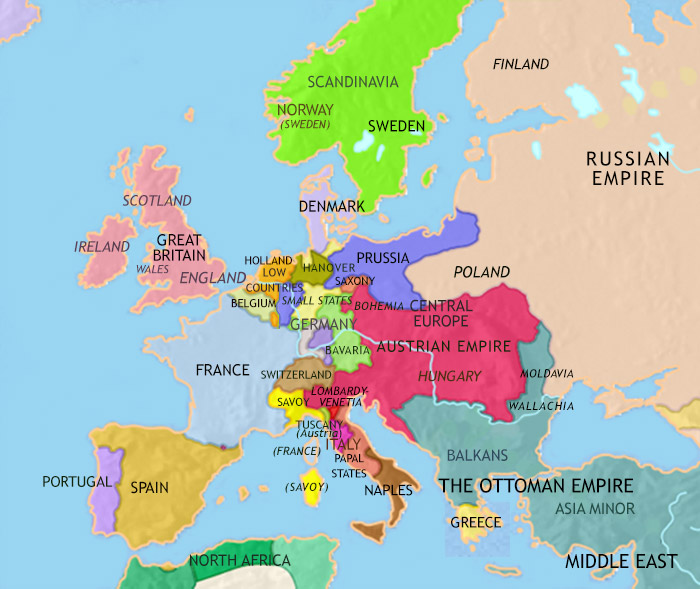 Map of Europe at 1871CE