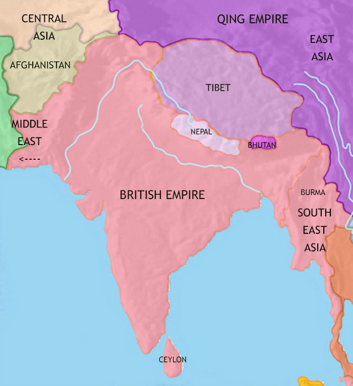 Map of India and South Asia at 1871CE
