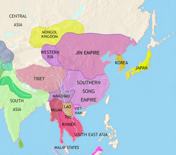 Map of East Asia: China, Korea, Japan at 1215CE