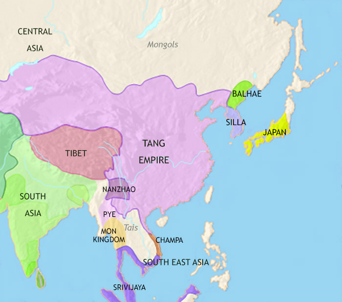 Map of East Asia: China, Korea, Japan at 750CE