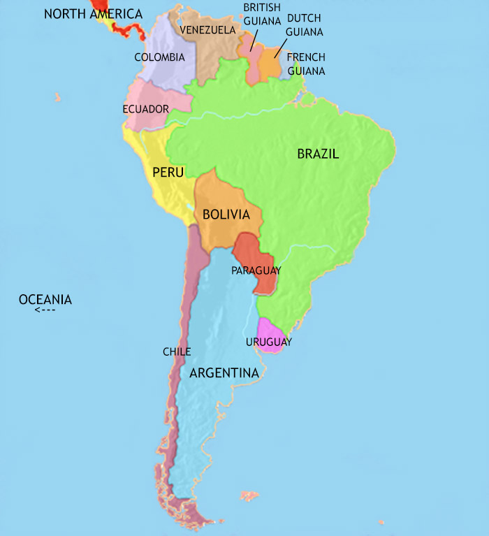 Map of South America at 1914CE