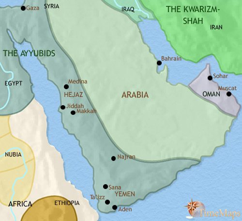 Map of Arabia at 1215CE