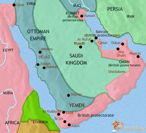 Map of Arabia at 1914CE