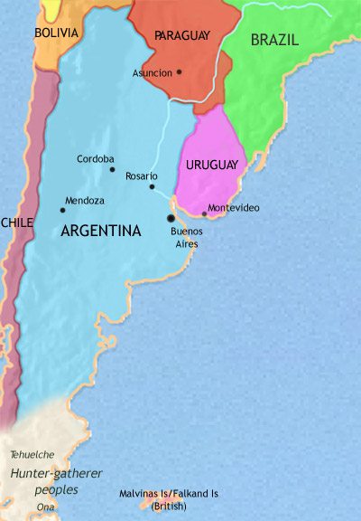 Map of Argentina, Paraguay and Uruguay at 1837CE