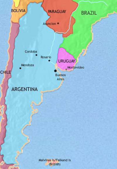 Map of Argentina, Paraguay and Uruguay at 1871CE