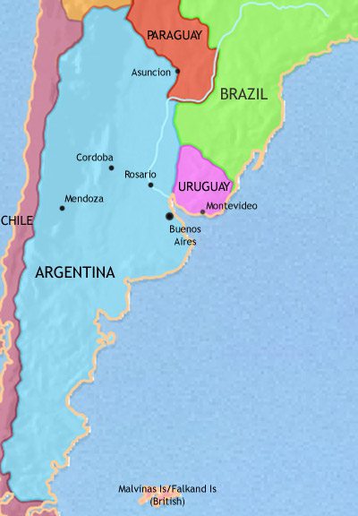 Map of Argentina, Paraguay and Uruguay at 1914CE