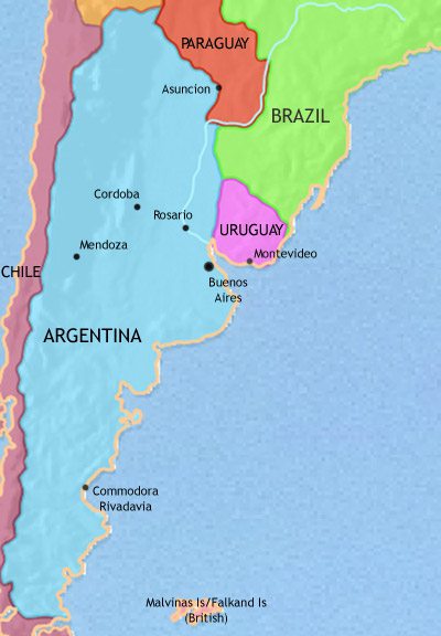 Map of Argentina, Paraguay and Uruguay at 2005CE