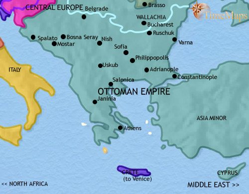 Map of Greece and the Balkans at 1648CE
