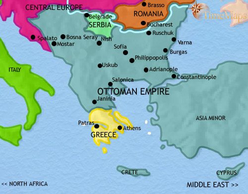 Map of Greece and the Balkans at 1871CE