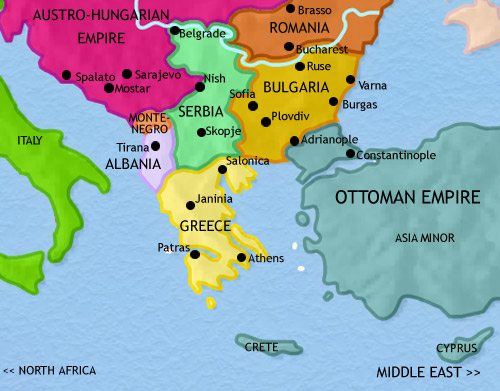Map of Greece and the Balkans at 1914CE