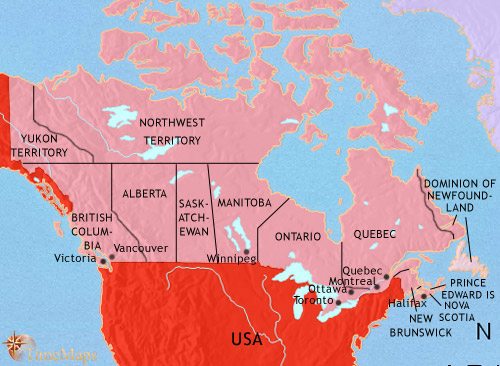 Map of Canada at 1914CE