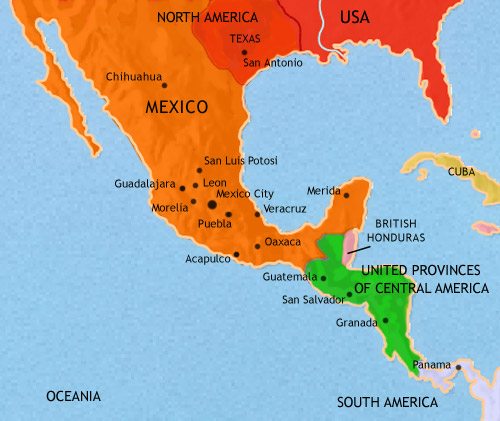 Map of Mexico and Central America at 1837CE