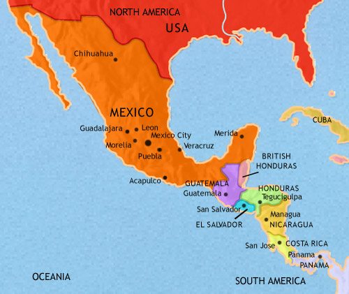 Map of Mexico and Central America at 1871CE