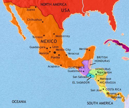 Map of Mexico and Central America at 1960CE