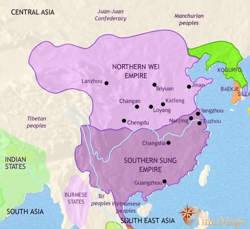 Map of China at 500CE