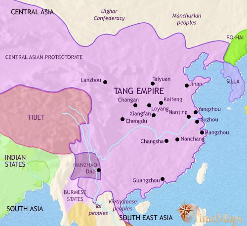 Map of China at 750CE