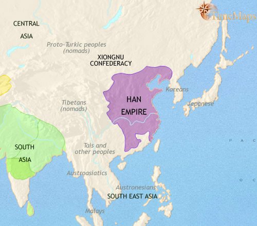 map of the Han Dynasty of Ancient China