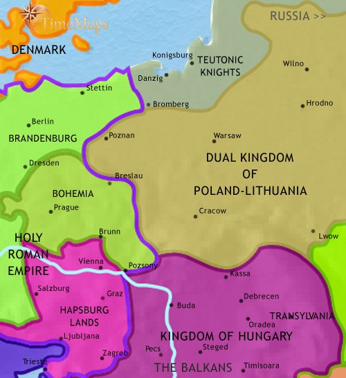 Map of East Central Europe at 1453CE