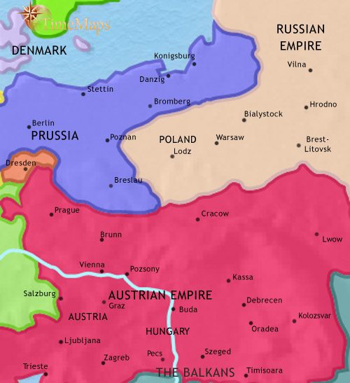 Map of East Central Europe at 1837CE