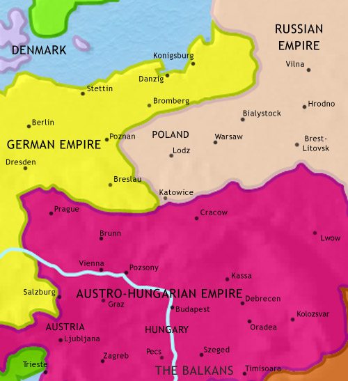 Map of East Central Europe at 1914CE