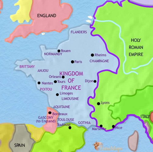 Map of France at 1215CE