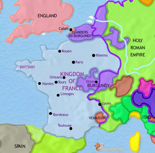 Map of France at 1453CE