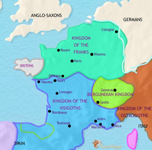 Map of France at 500CE