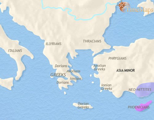 Map of Greece and the Balkans at 1000BCE