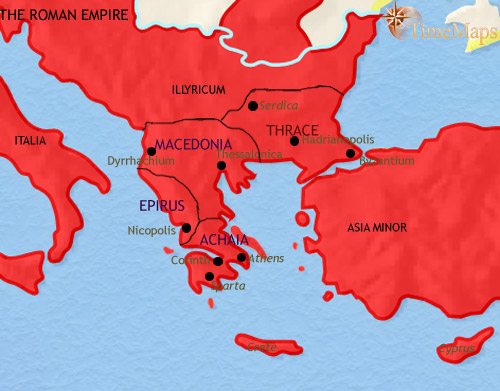 Map of Greece and the Balkans at 200CE