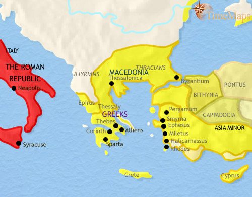 Map of Greece and the Balkans at 200BCE