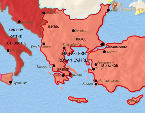 Map of Greece and the Balkans at 500CE