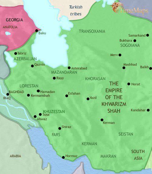 Map of Iran at 1215CE