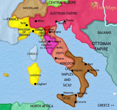 Map of Italy at 1837CE