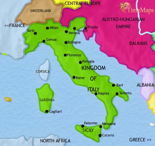 Map of Italy at 1914CE