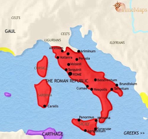 Map of Italy at 200BCE