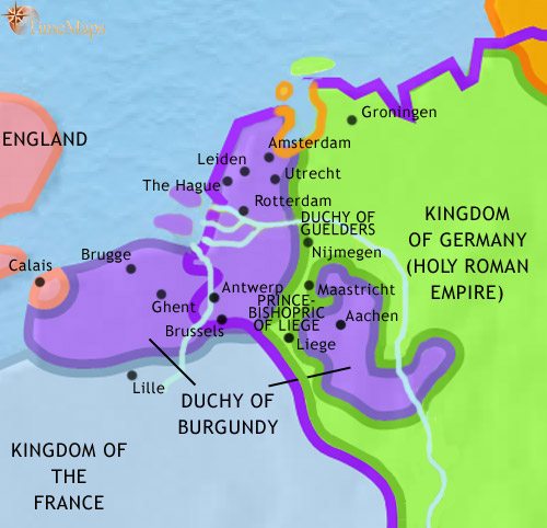 Map of The Low Countries at 1453CE