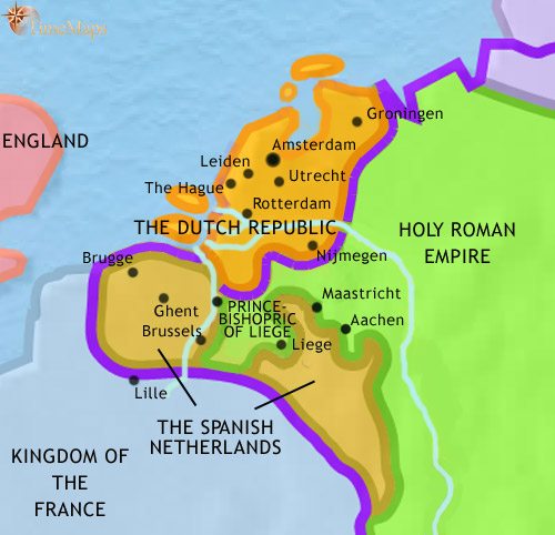 Map of The Low Countries at 1648CE