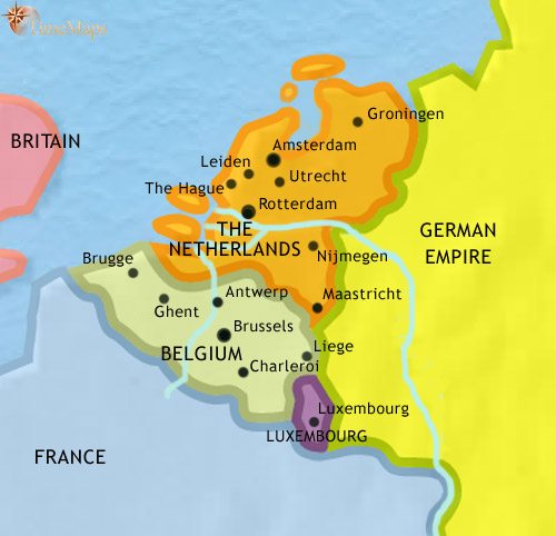 Map of The Low Countries at 1914CE
