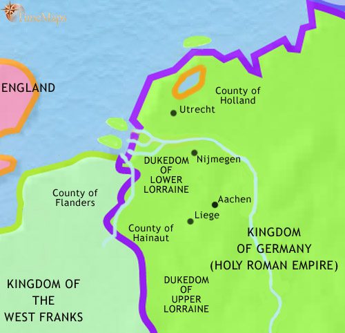Map of The Low Countries at 979CE