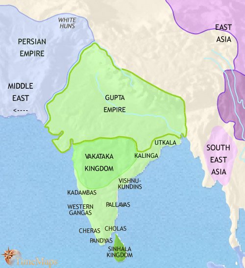 Map of Gupta empire and ancient India 500 CE