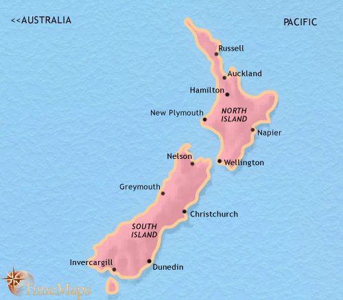 Map of New Zealand at 1914CE