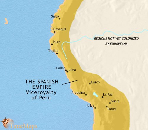 Map of Peru, Ecuador and Bolivia at 1648CE