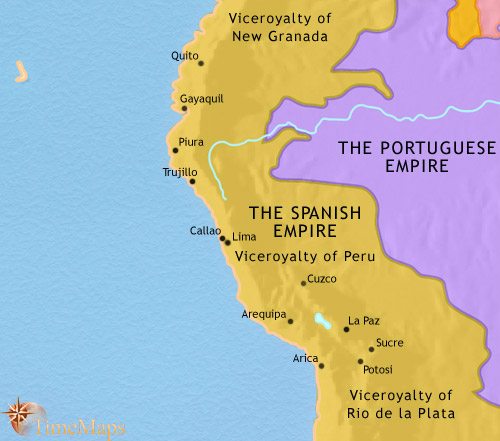 Map of Peru, Ecuador and Bolivia at 1789CE