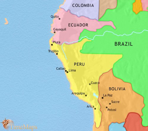 Map of Peru, Ecuador and Bolivia at 1837CE