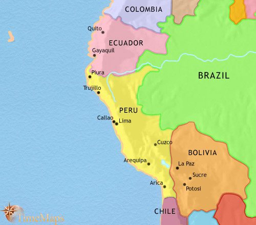 Map of Peru, Ecuador and Bolivia at 1914CE