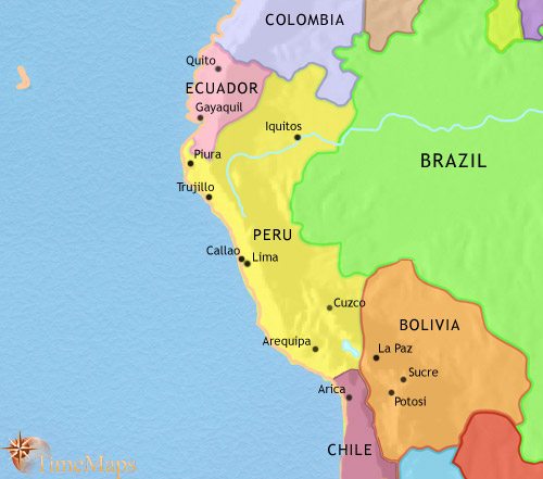Map of Peru, Ecuador and Bolivia at 2005CE