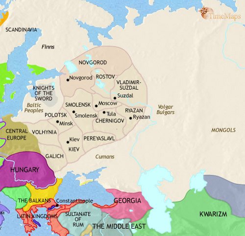 Map of Russia at 1215CE