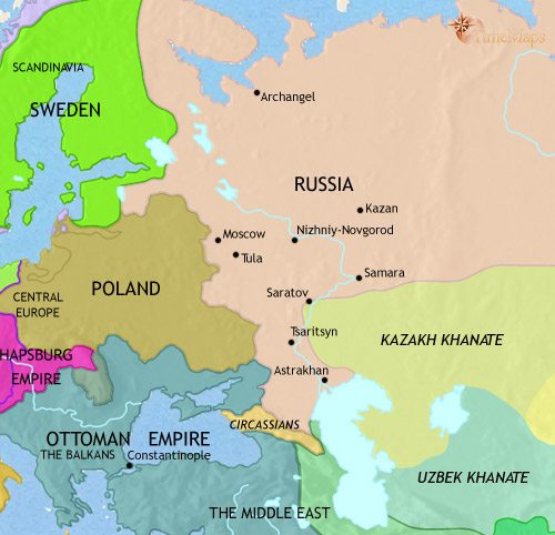 Map of Russia at 1648CE